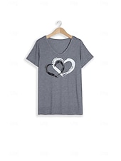 お買い得  プレーンTシャツ-バレンタイン女性用ハートTシャツ 基本的なレギュラートップス 短袖 Vネック プリント レギュラーフィット バレンタインウィークエンド 赤色 青色 紫色 緑色 灰色
