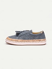 levne Dámské tenisky-dámské ležérní střapcové mokasíny – modré semišové slip-on boty s perforovaným designem a korkovou podrážkou, pohodlné na léto i každodenní nošení