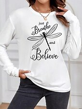 abordables T-shirt Humor &amp; Citations-T-shirt Femmes 100% Coton Tee Quotidien Chic Décontracté Manches Longues Blanc Printemps et Automne