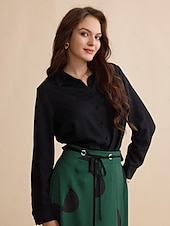 billige Bluser og skjorter-tencel langermet skjorte med solid skjortekrage