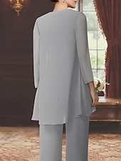 preiswerte Hosenanzüge für Mama-Strand Hochzeits-Jumpsuits Mutter der Braut Hochzeitsgast Eleganter Rundhalsausschnitt Knöchellang Chiffon Langarm mit Spitze 2025 kostenlose Maßanfertigung