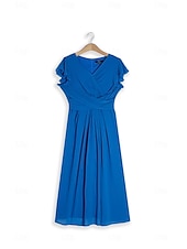 abordables Robe de cocktail-Robe Portefeuille Robe Trapèze Femme Robe mi-longue Ruché A Volants Mariage Soirée Elégant Grande occasion Col V Standard Bleu Vert S M L XL 2XL