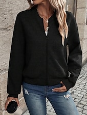 billiga bomberjacka-Dam Vardaglig jacka Utomhus Gata Dagligen Höst Vinter Normal Täcka Normal Vindtät Håller värmen Andningsfunktion Stylish Nutida Ledigt Jacka Långärmad Slät Blixtlås i fullängd Svart Vit Grå