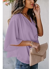 levne Dámské pracovní topy-dámská halenka elegantní topy elegantní stylový jednobarevný nařasený netopýří rukáv 3/4 rukáv normální topy kapuce výstřih denně černá bílá žlutá růžová nebesky modrá léto jaro podzim