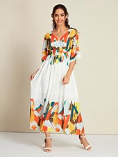 בגדי ריקוד נשים המקסי שמלת מקסי לבן חצי שרוול הדפסים גרפיים קשירה מאחור קיץ קיץ & אביב צווארון V חופשה יום יומי קז'ואל S M L זול הדפס שמלת קז'ואל-בגדי ריקוד נשים המקסי שמלת מקסי לבן חצי שרוול הדפסים גרפיים קשירה מאחור קיץ קיץ & אביב צווארון V חופשה יום יומי קז'ואל S M L