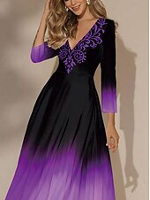 levne Boho šaty-Ženské maxi šaty swing šaty polofomální šaty květinové šaty tištěné šaty módní streetwear moderní formální outdoor dovolená regular fit ombre 3/4 rukáv V-výstřih růžová modrá oranžová