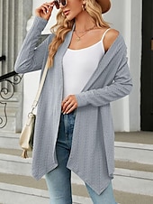 billige casual jakker-Dame Kofte Elegant Fritid Helfarge عادي Vaffelstruktur Åpen Forside Asymetrisk kant Langermet Vanlige topper Strikke Daglig Rosa Grønn Vår Høst