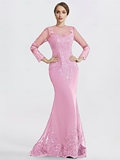 preiswerte SCHWARZ-Meerjungfrau Schwarzes Kleid Abendkleid Paillette Prom Kleid Funkelnd Formal Kleid Sweep  Brush Train Langarm Illusion Hals Spitze mit Applikationen Kleid für 2025 beeindrucken