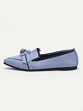 billige Flate sko til kvinner-kvinners blå strikkede, spisse tåflater med sløyfe – komfortable slip-on loafers for fritidsbruk og hverdagsbruk