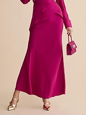 billige dameskjørt-sateng bryllup gjest mid midje elegant party maxi skjørt