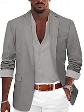 voordelige Linnen blazer-Voor heren Sportjas Linnen blazer Modieus Casual Effen Linnen blazer Leger groen Zwart blauw Getailleerd Single Breasted een knoops