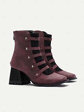 preiswerte 1930er Jahre-Burgunderfarbene Riemchenstiefel im Vintage-Stil mit dickem Absatz und Spitzendetail für Damen, ideal für Abendveranstaltungen und stilvolle Ausflüge
