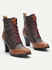 cheap Cowboy &amp; Western Boots-Women&#039;s Vintage Lace-Up Ankle Boots - Stylish Patchwork High Heels for Oktoberfest, Casual, and Formal Wear