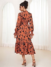 ieftine Rochii de Vacanță-rochie maxi dama cu volane florale talie elastica cu decolteu in V eleganta casual zilnic cu maneca lunga primavara toamna