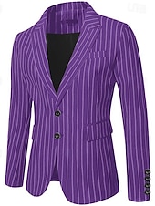 preiswerte Herrenblazer-Herren Abschlußfeier Abendkleidung Blazer Geschäft Formeller Abend Hochzeitsfeier Nur oben Mode Lässig Sommer Frühling &amp; Herbst Polyester Streifen Tasche Lässig / Alltäglich Einreihig Blazer Schwarz