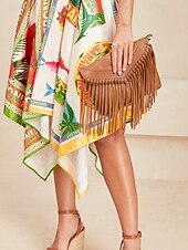 levne Tašky přes rameno-dámská hnědá třásňová crossbody kabelka s nastavitelným popruhem pro boho chic styl
