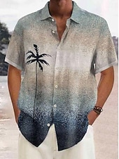 voordelige Tropische planten-Voor heren Kokosnootboom Tropische planten Overhemd Hawaiiaans overhemd Aloha-shirt Korte Mouw Overhemd Strijkijzer Tropisch Modieus Streetwear Straat Casual Dagelijks Rood Paars Bruin S M L