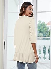 cheap Plain Blouses-Women's Blouse Ruffle Cardigan Work Elegant Stylish Modern 3/4 Length Sleeve Black Summer Spring