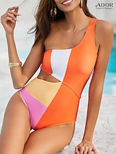 voordelige designer badmode-Badpak met kleurblokken en uitsnijding met één schouder