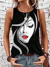 abordables Débardeurs et camisoles femme-Débardeur en camisole pour femmes quotidienne color block géométrique sans manches noir été