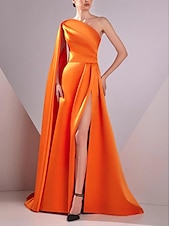 preiswerte SCHWARZ-A-Linie Abendkleid Elegantes Kleid Formal Bodenlang Ärmellos Ein Schulter Tasche Satin mit Rüschen Maskeradenkleid 2025