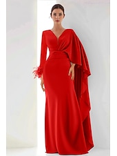 billiga GRÖN-Strandbröllop svart grön sjöjungfru kvällsklänning elegant klänning formell höst golvlängd lång ärm V-hals chiffon med fjädrar rynkade volanger 2025