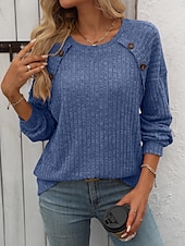 billiga Kvinnors Arbetslinnen-Dam Blus Ensfärgat Slät Stylish Modern Långärmad Rund hals Arbete Knappar Rodnande Rosa Blå Grön Kaki Vår Höst Vinter