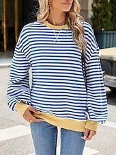 billiga Grafisk butik Sweatshirts &amp; Huvtröjor-tröja dam sweatshirt ledigt randig vardagskläder gå ut rund hals tryck långärmad svart röd blå lila vår höst vinter