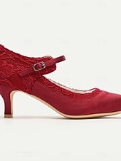 tanie Panna młoda-Damskie, koronkowe, kości słoniowej, sandały na niskim obcasie typu Mary Jane z klamrą i okrągłym noskiem, eleganckie, ślubne czółenka na śluby w pomieszczeniach, oficjalne przyjęcia i romantyczne panny młode