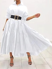 abordables robe longue noire-robe noire Robe chemise Femme Robe Maxi A Volants Soirée Travail basique Grande occasion Col de Chemise manche longue Standard Noir Blanche Bleu S M L XL 2XL