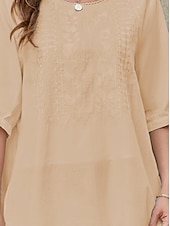 abordables Chemises-Femmes Chemise Chemises inspirées du lin Couleur Unie Fleuri Occasionnel Boho Manche 3/4 Manches au coude Col ras du cou Hauts Réguliers Vacances Soirée Quotidien Broderie Blanche Jaune Kaki Automne