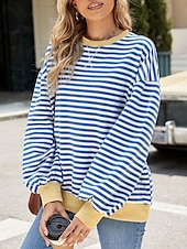 billiga Grafisk butik Sweatshirts &amp; Huvtröjor-tröja dam sweatshirt ledigt randig vardagskläder gå ut rund hals tryck långärmad svart röd blå lila vår höst vinter