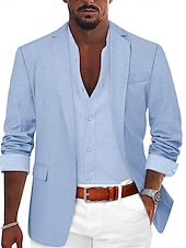 voordelige Linnen blazer-Voor heren Sportjas Linnen blazer Modieus Casual Effen Linnen blazer Leger groen Zwart blauw Getailleerd Single Breasted een knoops