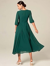 cheap Cocktail Dress-Women&#039;s Midi Dress Green Solid Color V-Neck Half Sleeve Ruffled Sophisticated Chic Zip-Back Summer Semi-Formal Wedding Party Evening Elegant Flowy Lightweight Apparel