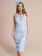 cheap With Jacket-Two Piece Sheath Mother of the Bride Dress Elegant Jewel Neck Knee Length Lace Stretch Chiffon 3/4 Length Sleeve Wrap Included Jacket Dresses with Lace free custom size