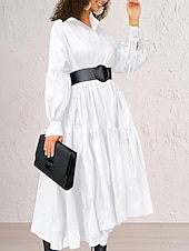 abordables robe longue noire-robe noire Robe chemise Femme Robe Maxi A Volants Soirée Travail basique Grande occasion Col de Chemise manche longue Standard Noir Blanche Bleu S M L XL 2XL