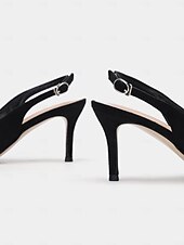 olcso Stiletto sarkú cipők-női fekete hegyes orrú slingback sarkú cipő dekoratív csattal - elegáns magassarkú pumpák irodai és esti rendezvényekre