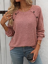 billiga Kvinnors Arbetslinnen-Dam Blus Ensfärgat Slät Stylish Modern Långärmad Rund hals Arbete Knappar Rodnande Rosa Blå Grön Kaki Vår Höst Vinter