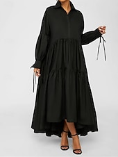 abordables robe longue noire-robe noire Robe chemise Femme Robe Maxi A Volants Soirée Travail basique Grande occasion Col de Chemise manche longue Standard Noir Blanche Bleu S M L XL 2XL
