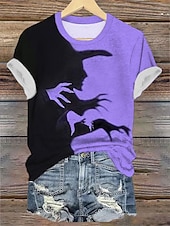 abordables Hauts d&amp;#39;Halloween-T-shirt pour femmes Halloween tee décontracté d&#039;Halloween à manches courtes violet été