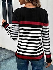 billige Stripe og geometrisk t-skjorte-dame t-skjorte uformelt trykk lange ermer vanlige topper rund hals daglig svart blå oransje vår høst