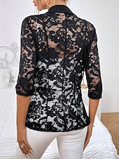 preiswerte Blazer &amp; Anzüge-Damen Blazer Sakko Formal Spitze Glatt Atmungsaktiv Strassenmode Regular Fit Oberbekleidung Langarm Frühling Schwarz S