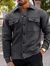 cheap Men&#039;s Jackets &amp; Coats-Men&#039;s Shirt Jacket Transition Jacket Daily Lightweight Pocket Spring Plain Streetwear Lapel Regular Black Light Grey Dark Gray Jacket