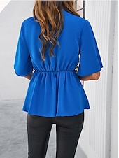 tanie Eleganckie topy-Damskie Koszula Eleganckie topy Jednokolorowe Równina Elegancja Elegancki Rękaw 1/2 W serek Praca Codzienny zawiązać z przodu Z marszczeniami Czarny Biały Królewski błękit Chłodny róż Lato Wiosna