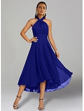 abordables Robes pour invitées de mariage-Robes de Mariage Invité A-Line Robe Élégante Formelle Fête de Mariage Longueur Thé Sans Manches Une Épaule Invité de Mariage Automne Chiffon avec Fronces 2025