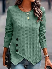Women's Tunic Blouse Elegant Stylish Solid Color Buttons Asymmetric Hem Long Sleeve Regular Tops Crew Neck Daily Sage Green Spring Fall Winter 5