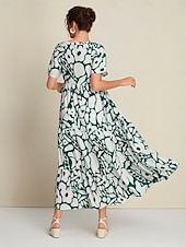 cheap Print Casual Dress-Plant Print V Neck Maxi Dress