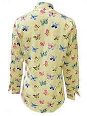 abordables Animaux Tops-Chemise Femme Élégante Stylée Imprimé Papillon À Manches Longues Col Quotidien Blanc Jaune Printemps Automne