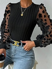 ieftine Topuri imbracate-bluză de damă șifon elegant modern plasă de culoare uni mozaic mânecă lanternă mânecă lungă decolteu turn negru alb albastru vară primăvară toamnă