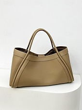 cheap Handbag &amp; Totes-Women&#039;s Elegant Brown Leather Handbag with Dual Handles for Everyday Use